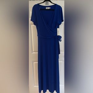 Eliza J NWT cobalt blue faux wrap maxi dress with tie, size 16 W